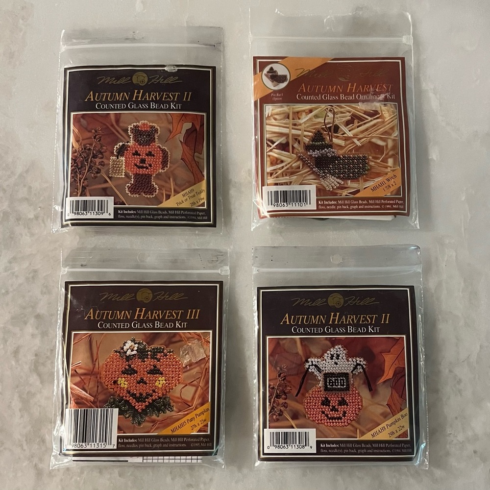 4x Mill Hill Autumn Harvest Counted Bead Kit Halloween Witch Ghost Pumpkin